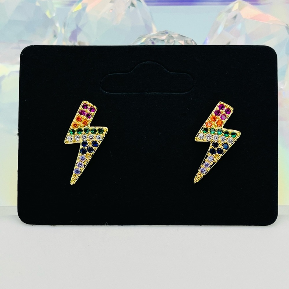 Rainbow gem lightning bolt studs